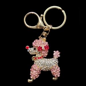 Sparkling Pink and Silver Poodle Metal Bag Charm Keychain